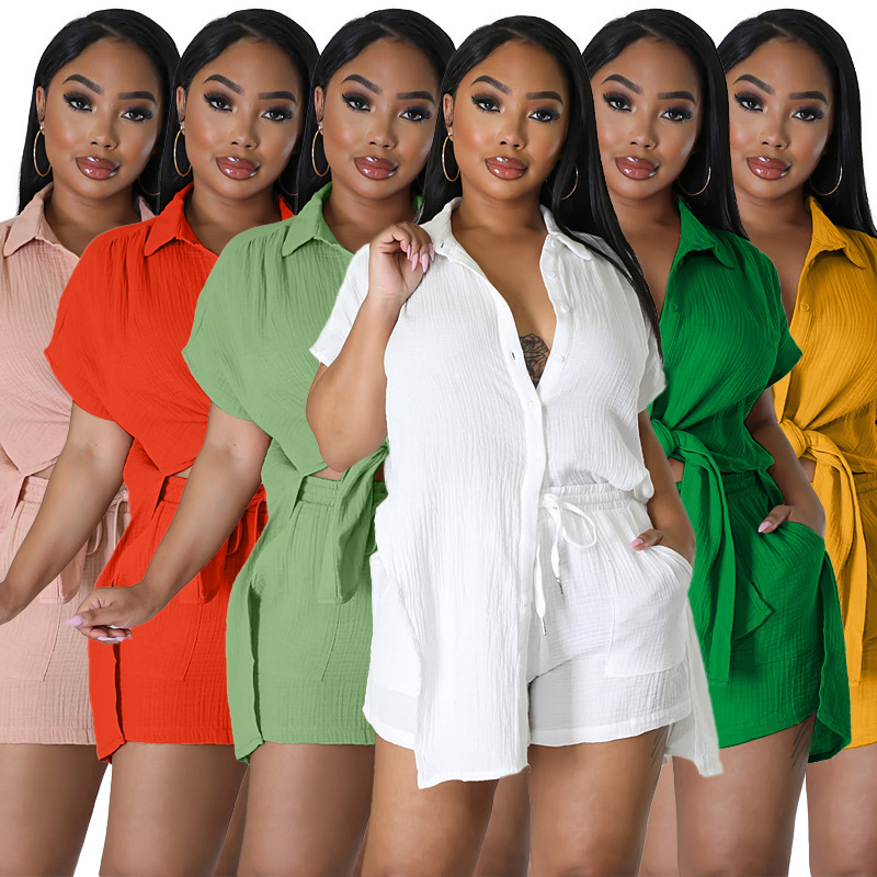 Solid Casual Shorts Two-piece Set