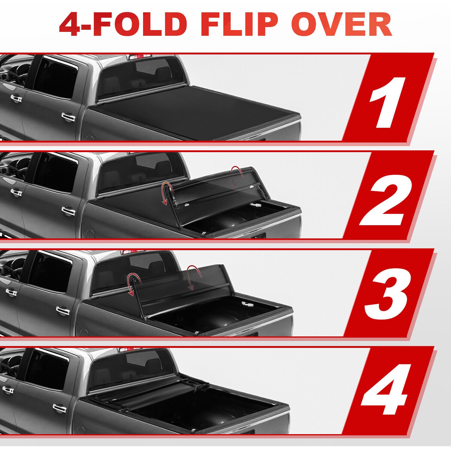 Low-profile aerodynamic profile of Mankee tonneau cover flush with F-150 bed rails, rear three-quarter view