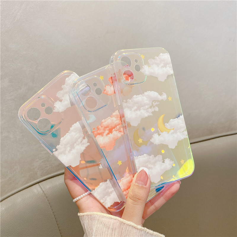 Gradient Laser Cloud Phone Case With Double-sided Film