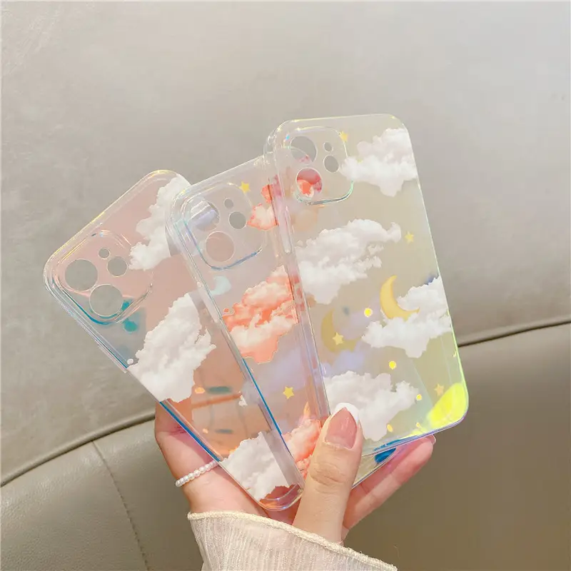 Gradient Laser Cloud Phone Case With Double-sided Film