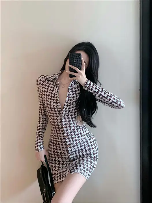 Bottoming Skirt Sexy Temperament Lapel Waist Long Sleeve Hip Skirt