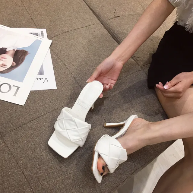 High heeled square toed open toed sandals White - Shop at LoveMi