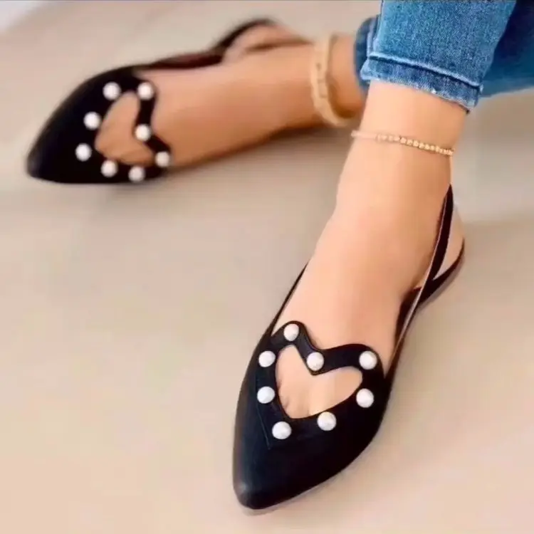 Love Shoes with Pearls Flats Women Sandals Pionted Toe