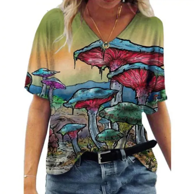 Oversized Loose V neck Printed Short sleeved T shirt 3 Style - Shop at LoveMi