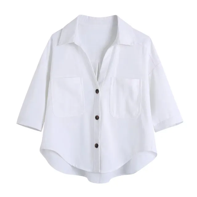 Women's Fashionable And Versatile Short Sleeved Linen Shirt White - Shop at LoveMi