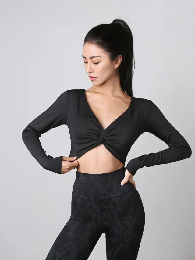 Long Sleeve Sports Fitness Running Crop Top Black - Shop at LoveMi