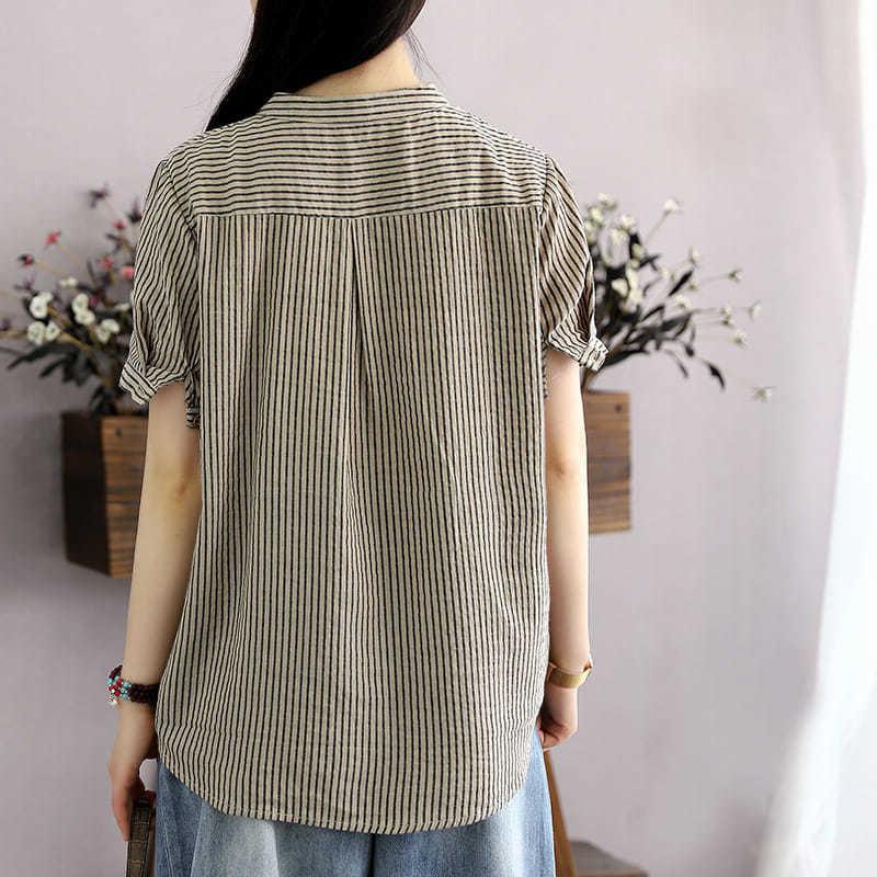 Women's Retro Literary Cotton Short Sleeve Shirt Top