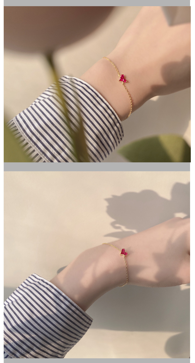 S925 Sterling Silver Small Red Heart Bracelet
