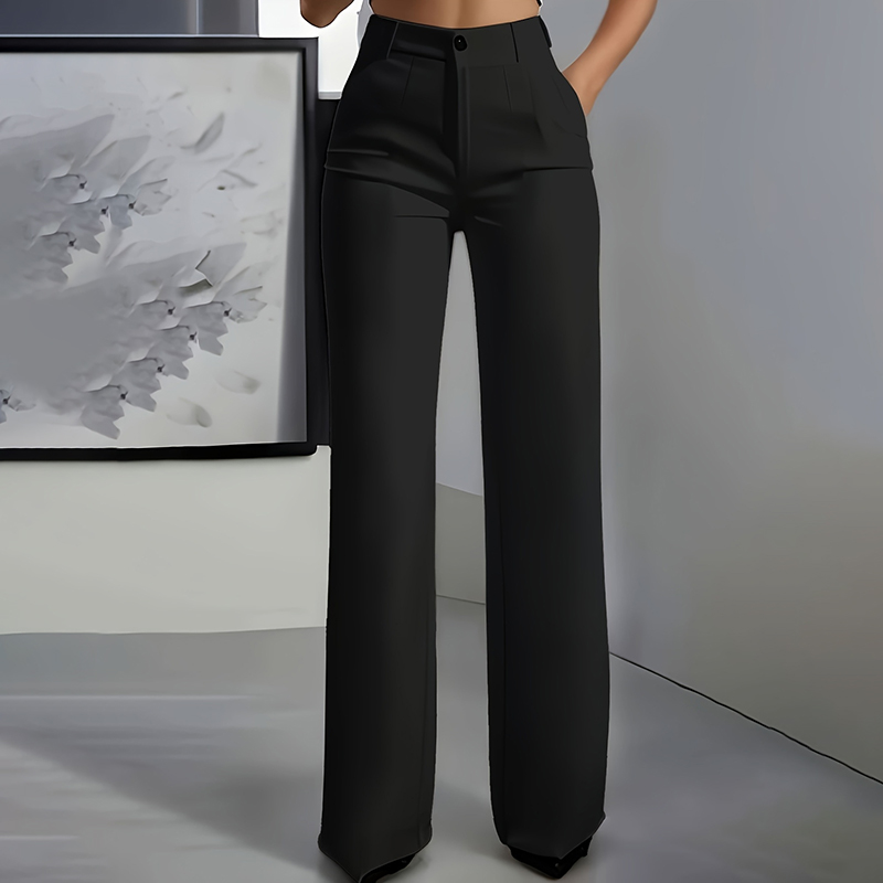 Women's Solid Color High Waisted Wide Leg Pants, Relaxed Fit Straight Leg Trousers With Zip Fly For Daily Wear Black - Shop at LoveMi