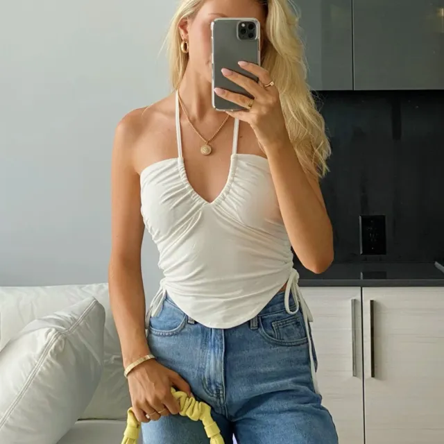 Women's Top Suspenders Halter Neck U Neck White - Shop at LoveMi