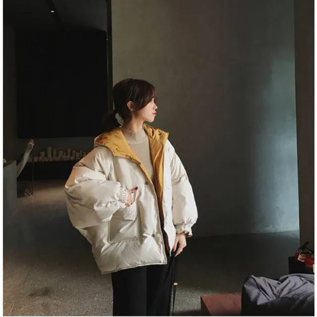 Women's Loose Casual Design Sense Jacket Cotton Coat White Yellow - Shop at LoveMi