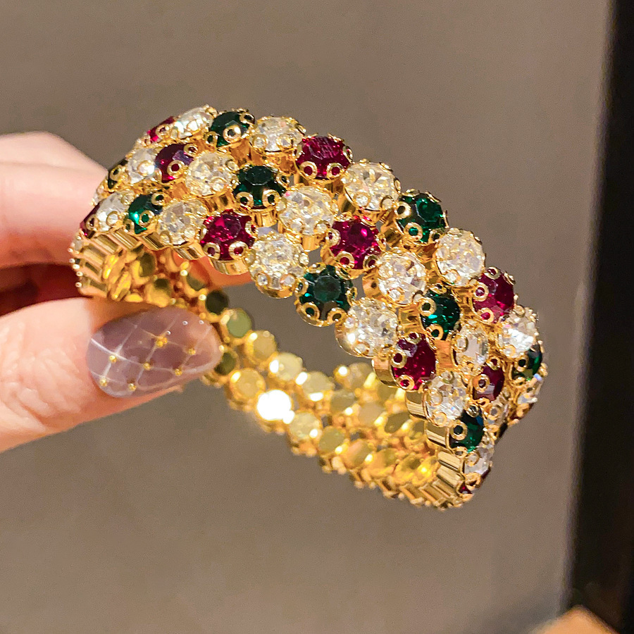 High-End Light Luxury French Court Style Bangle, Inlaid Shiny Cubic Zirconia Rhinestone Retro Vintage Elegant All Occasion Hand Jewelry
