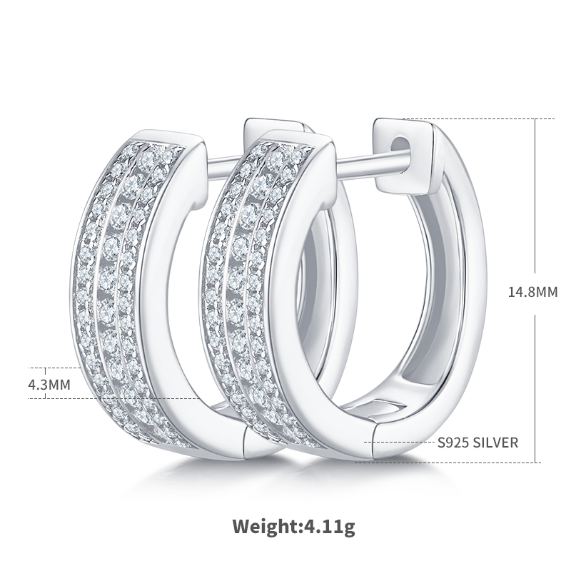 4.1g S925 Sterling Silver 86 Stone Moissanite Hoop Earrings  Chunky Pave Huggie Hoops With GRA Certificate, Platinum Plated Jewelry Gift Box Set For Women