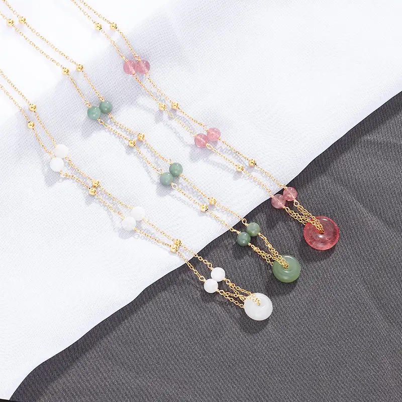 Natural Crystal Necklace Strawberry Crystal Sapphire White Jade Safe Buckle Item