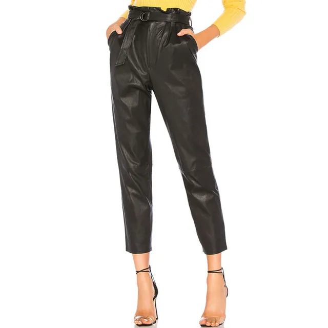 Stylish Faux Leather Pencil Pants Women's High Waist Black - Shop at LoveMi