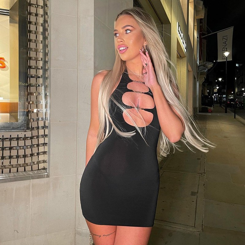 Women's Halter Metal Cutout Backless Dress Black - Shop at LoveMi