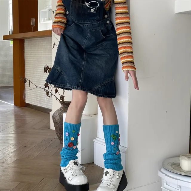 Design Handmade Button Pin Multicolor Socks Blue - Shop at LoveMi