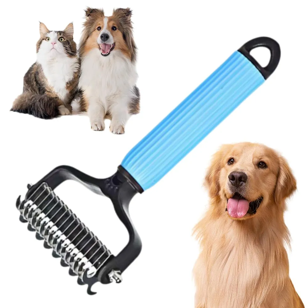 Upgraded Pet Safe Dematting Comb For Dogs Cats Deshedding Undercoat Rake With Double-Sided Stainless Steel Teeth Dogs Cats Grooming Brush For Detan...