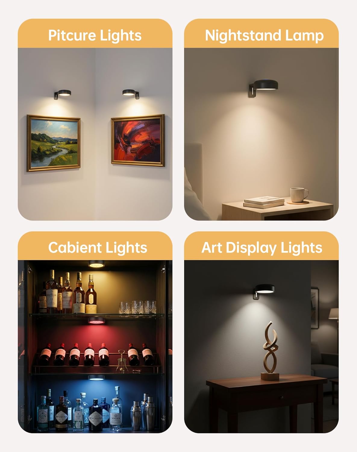 Picture Lights For Wall, 3 Lighting Modes Magnetic Art Display Light,Battery Operated Led Painting Light With Remote Control Dimmable & Timer,9Pack Black thumbnail 7