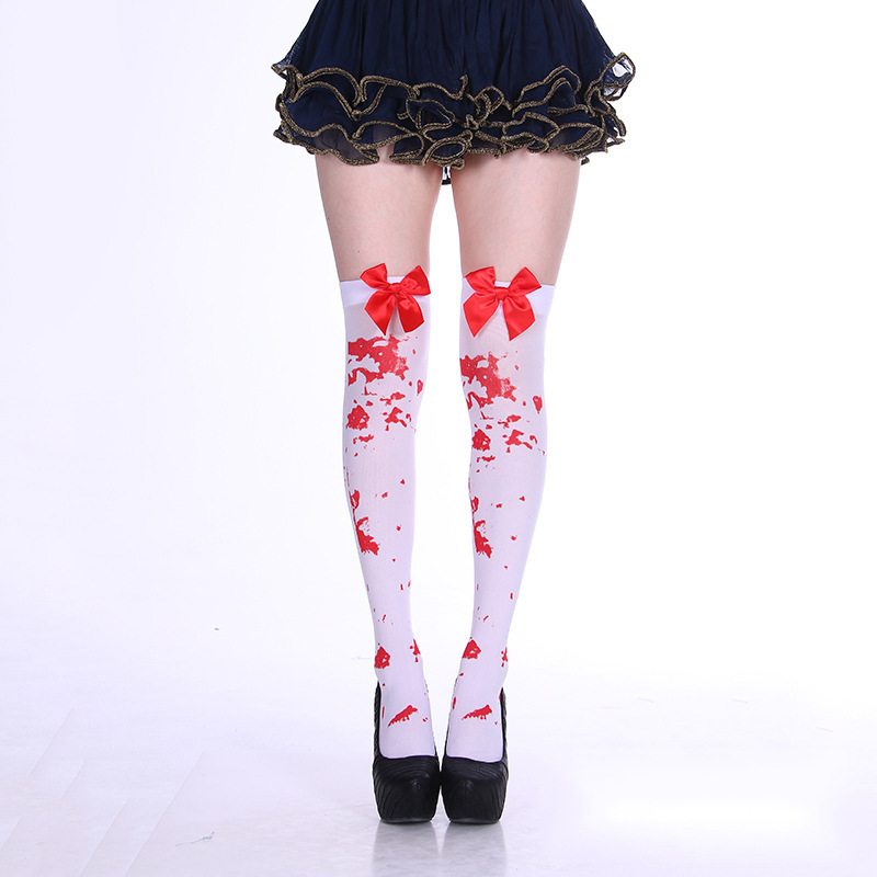 Fashion Halloween Candy Color Bowknot Stockings Costume Props Blood Socks Knotted One Size - Shop at LoveMi