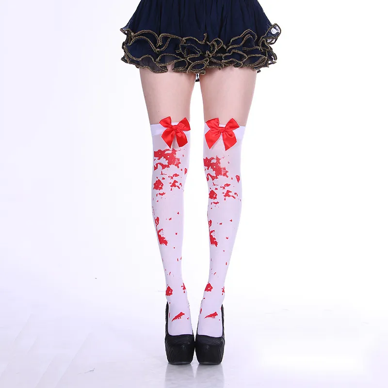 Fashion Halloween Candy Color Bowknot Stockings Costume Props - Blood Socks Knotted-One Size