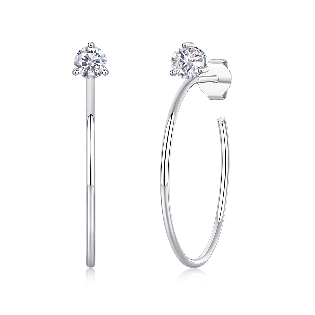 S925 Sterling Silver Long Hoop Earrings, 0.6ct D-VVS1 Moissanite, Platinum Plated 2.6g Women's Minimalist Jewelry Gift Box