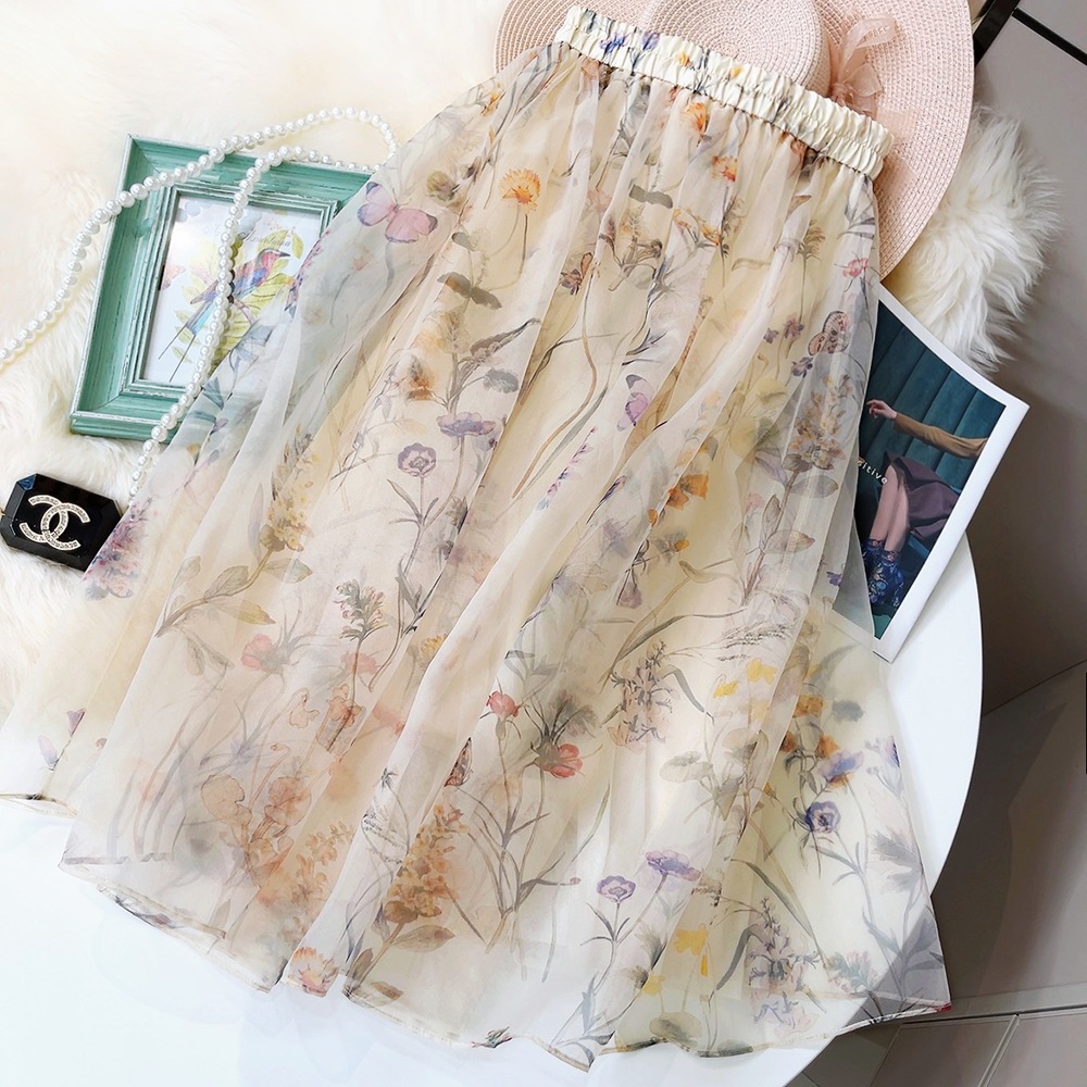 Women's Mid-length Chiffon Romantic Printed Skirt