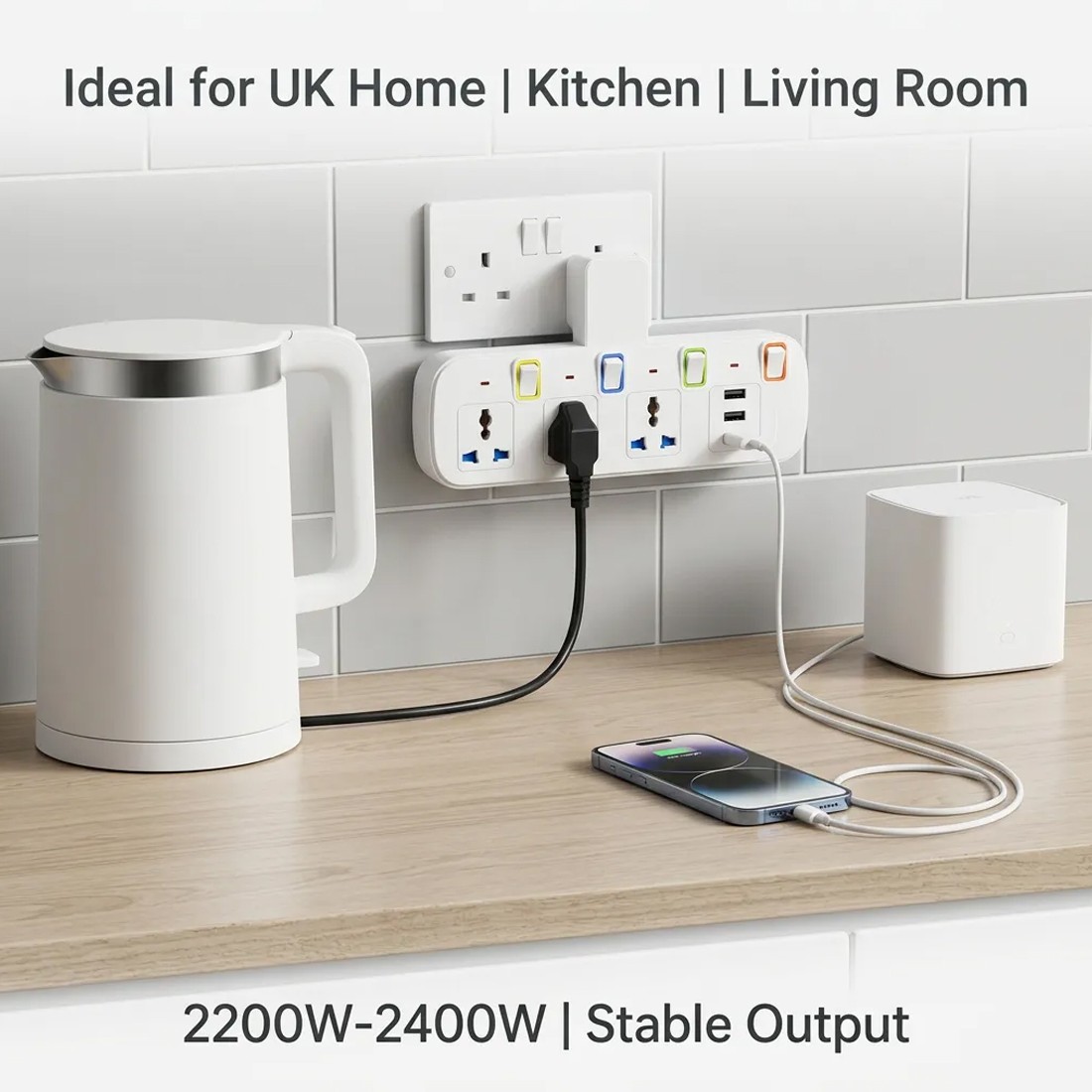 6-in-1 Multi Plug Extension 3 Way 3 USB With Individual Switched Wall Socket — image 9