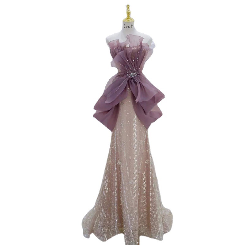 Beaded Champagne Evening Dress