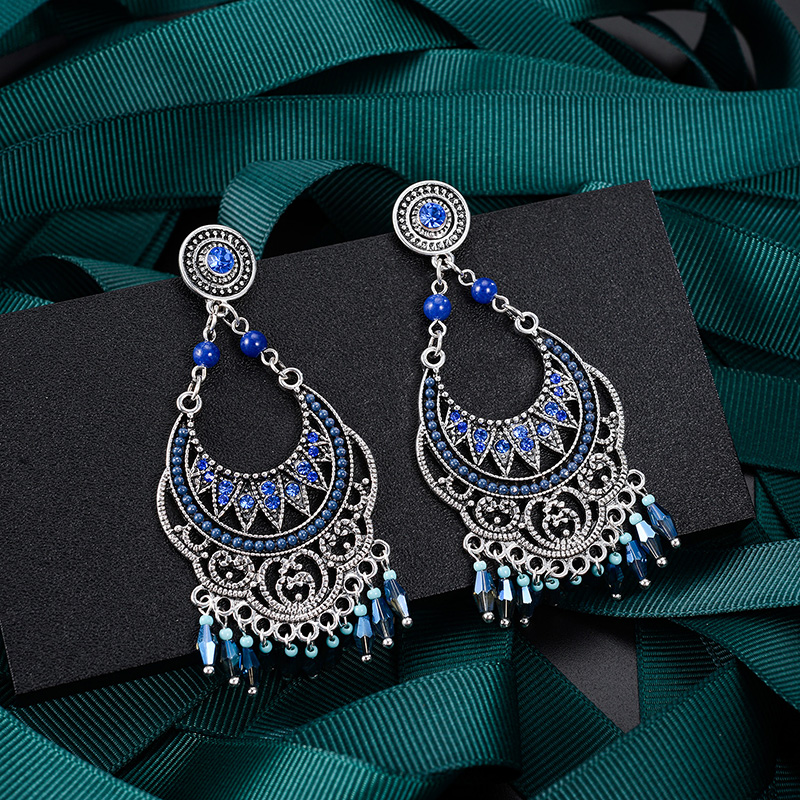 Vintage Long Tassel Earrings With Diamonds