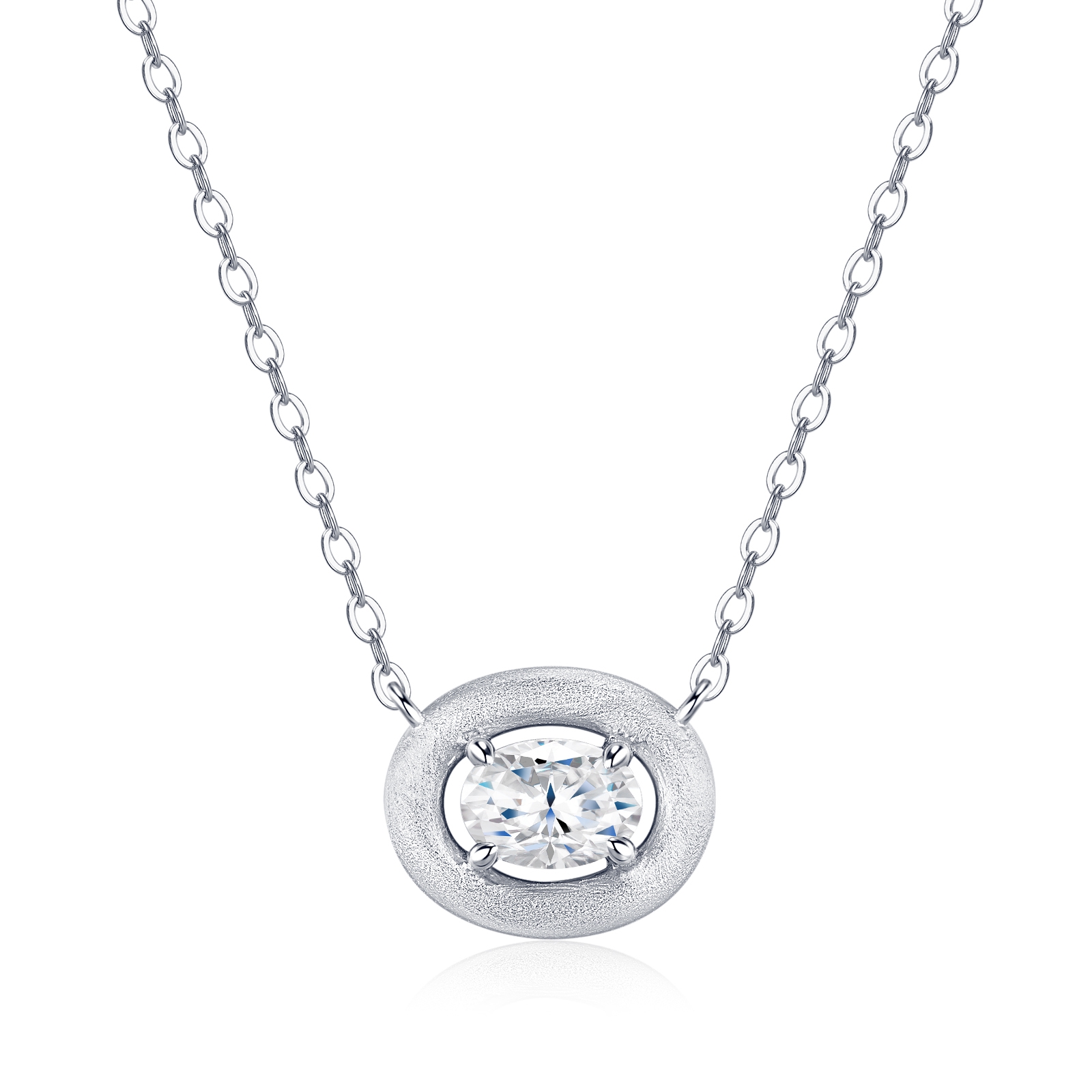 S925 Sterling Silver Oval Cut Moissanite Necklace For Women D Color VVS1 Clarity Frosted Pendant With GRA Certificate, Platinum Plated 2.9g Minimalist Everyday Jewelry, Luxury Gift Box Set For Birth