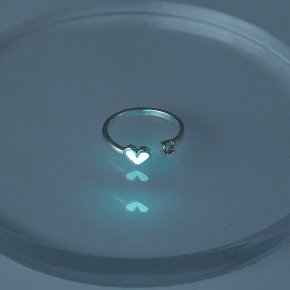 Glow-in-the-dark open heart adjustable ring