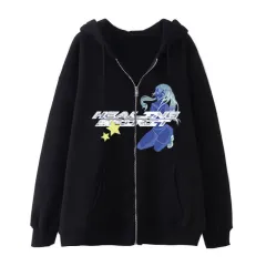 Casual Cardigan Print Zip Sweatshirt Casual Cardigan Dark Butterfly Print Zip Sweatshirt - Black - View 1