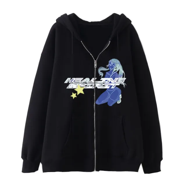 Casual Cardigan Print Zip Sweatshirt Casual Cardigan Dark Butterfly Print Zip Sweatshirt Black - Shop at LoveMi