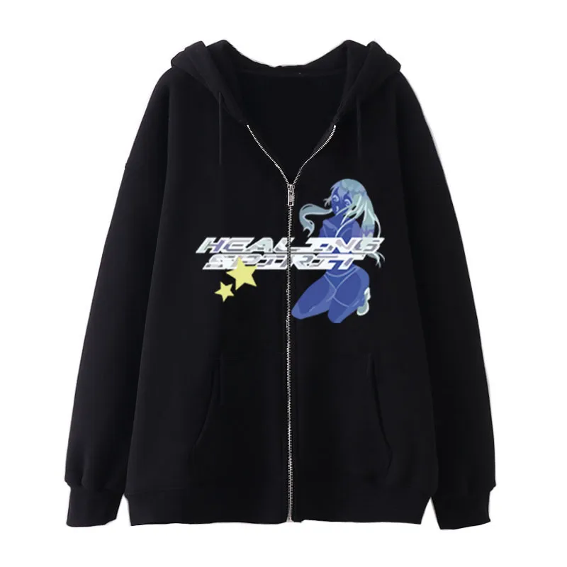 Casual Cardigan Print Zip Sweatshirt Casual Cardigan Dark Butterfly Print Zip Sweatshirt - Black