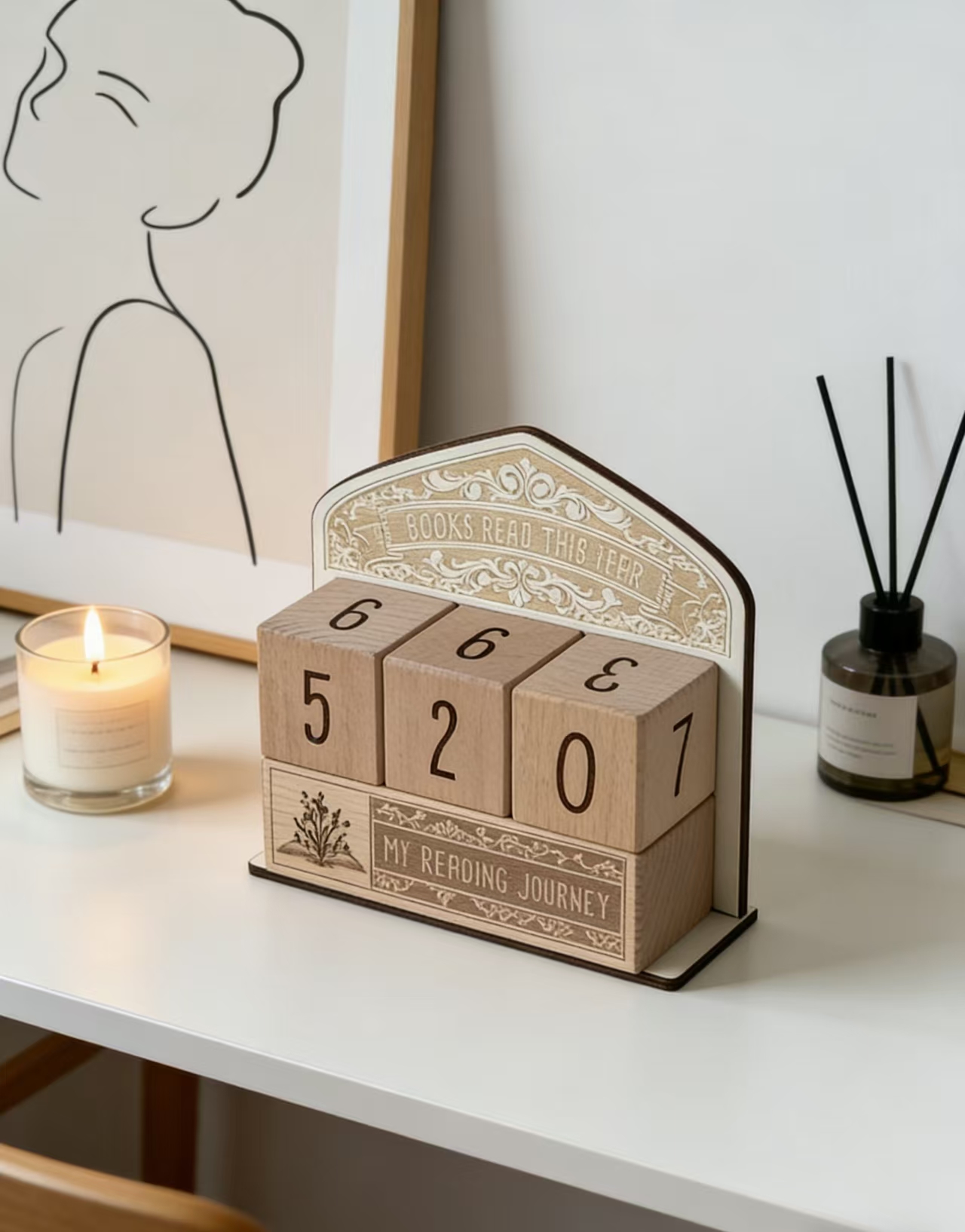 Wooden Reading Counter Blocks My Reading Journey Book Tracker Calendar Books Read This Year Desk Decor