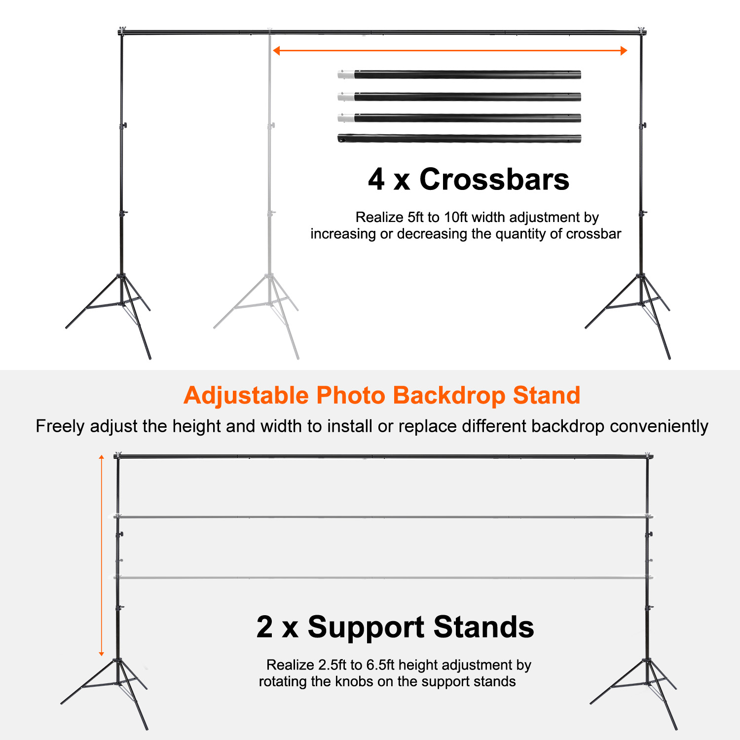 1Pc 6.5 Plus 10ft Photo Video Studio Backdrop Background Stand Adjustable Heavy Duty Photography Backdrop Support Stand Set With Carrying Bag Clamps Stand Only