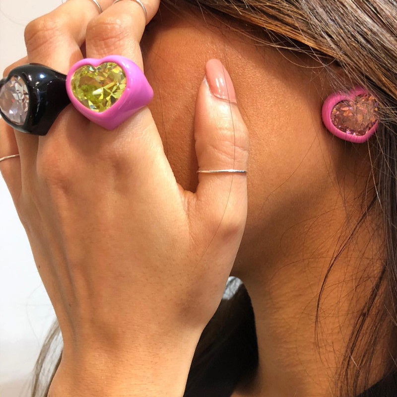Gemstone Love Ring Personality Versatile Multicolor Earrings
