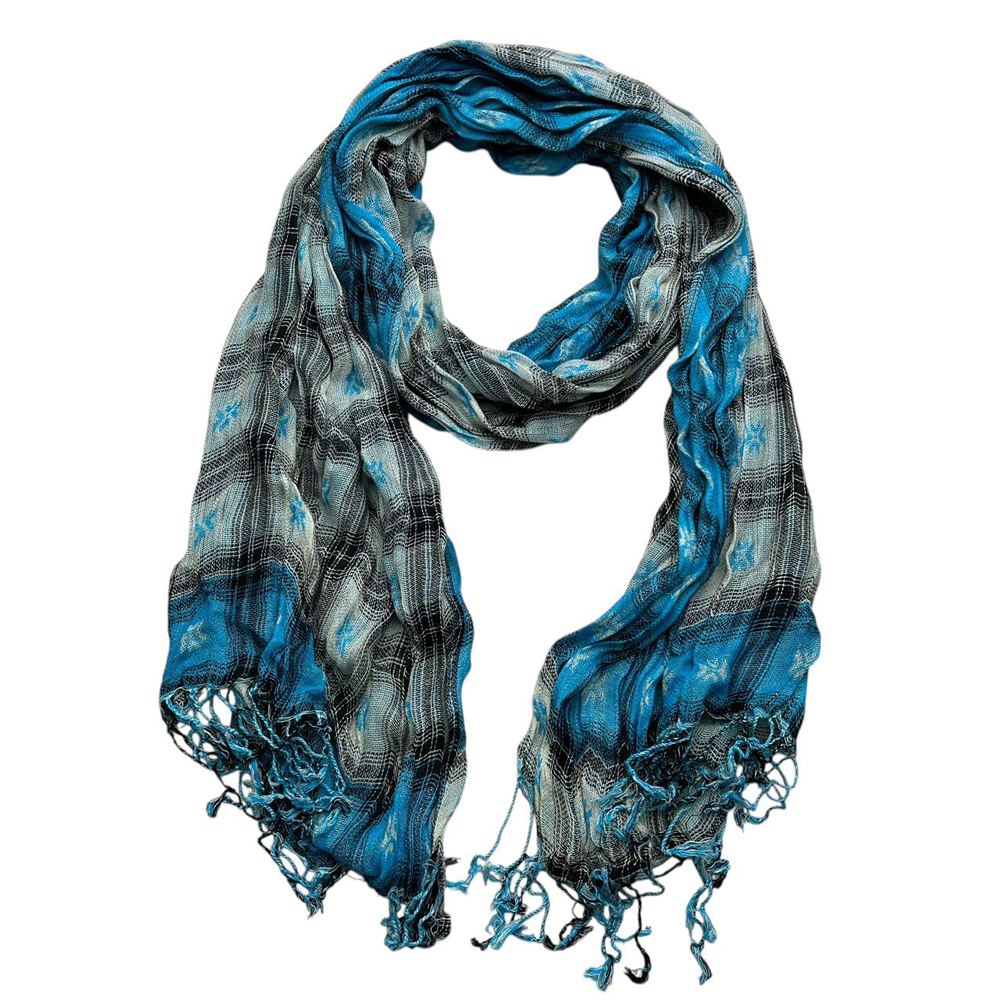 2pcs Extra Long Scarf,Turquoise Jacquard Crinkle Scarf,Cool Tone Jacquard Pattern On Crinkle Base,Versatile Everyday Scarf ,Pairs With All Casual Outfits,Office Appropriate Subtlety For Women