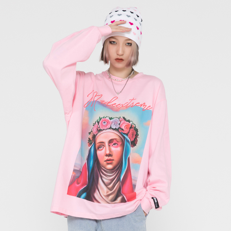 European And American High Street Retro Portrait Print Long-sleeved T-shirt