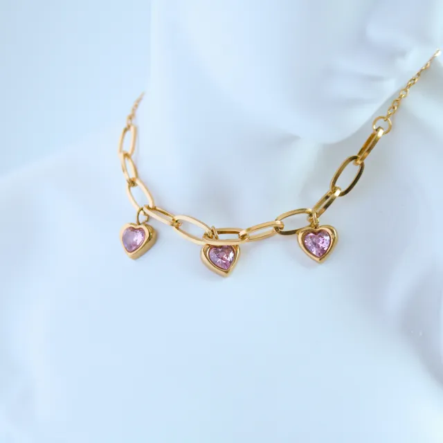Ins Wind Independent Station Classic Love Pendant Necklace Heart Shaped Stainless Steel Pendant Sweater Chain Titanium Steel 18K Gold Pink - Shop at LoveMi