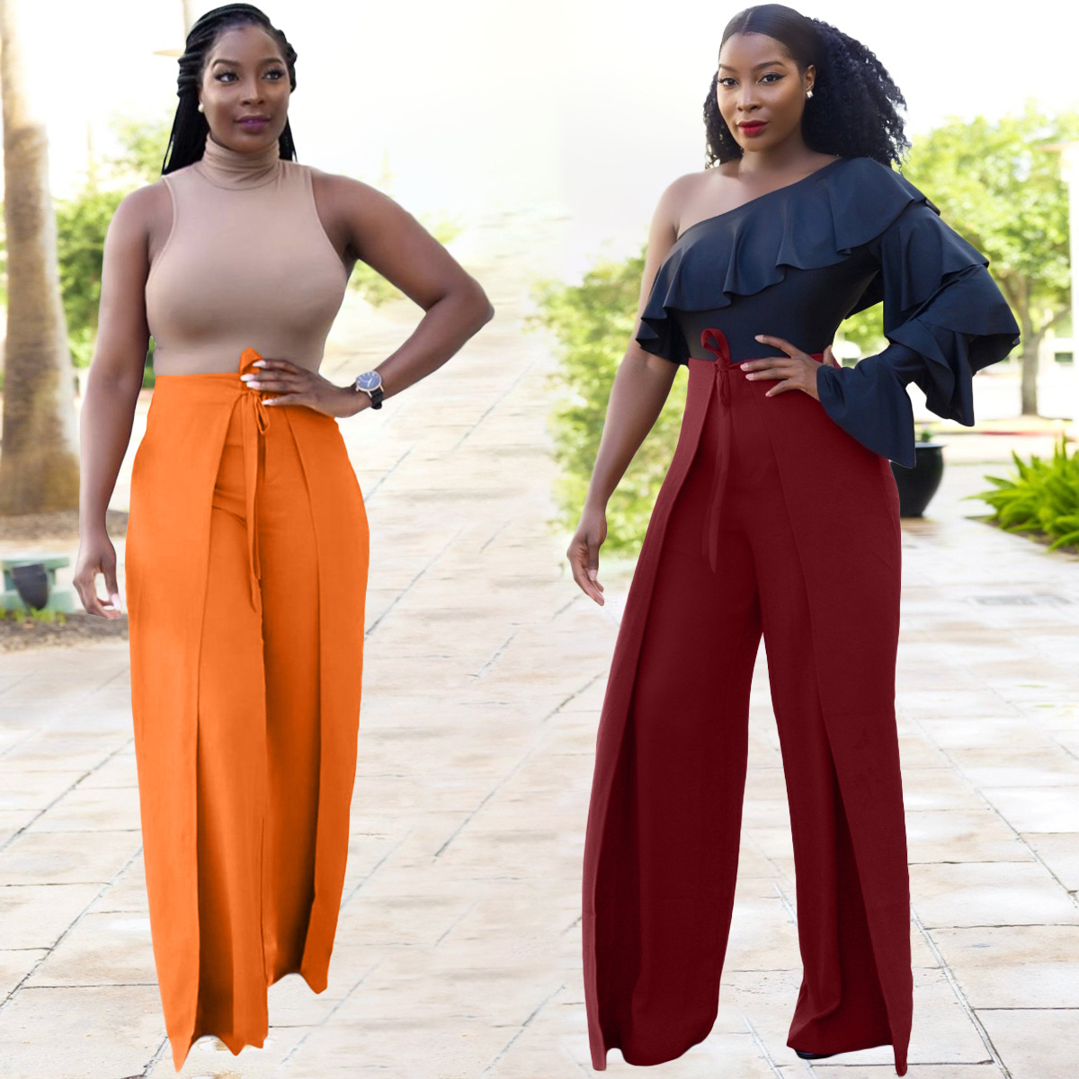 Stand-alone Draping Wide Leg Trousers Belt Solid Color Straight High-waisted Trousers