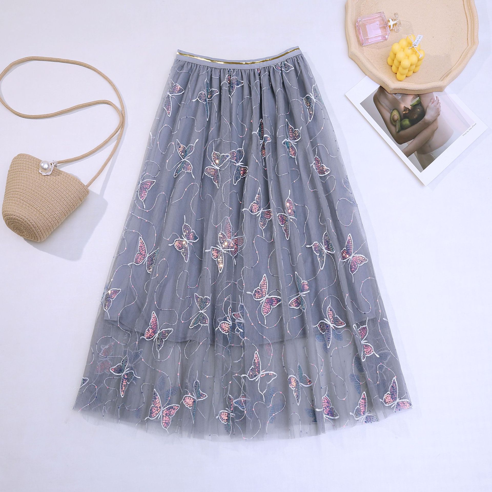 Title 1, Sequin butterfly pleated skirt, a stylish and s...