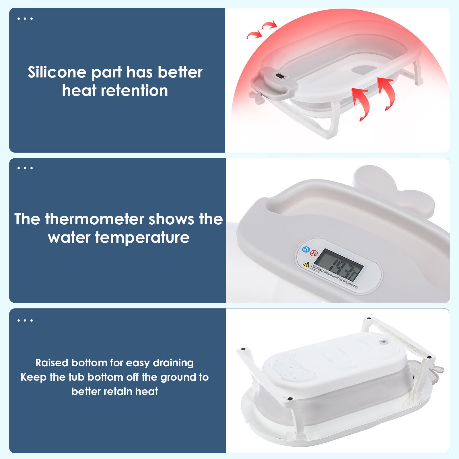 Foldable Baby Bath Tub Ergonomic With Temperature & Cushion Pad And Net — image 11