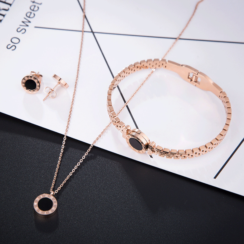 Women's Rose Gold Stud Earrings Fashion Bracelet