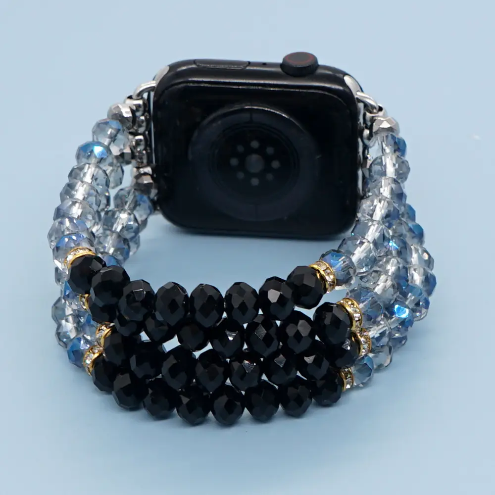 Gold Plated Gallstone Spacer Steel Blue Black Crystal Strap