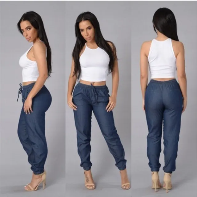 Fashion Women's Loose Solid Color Denim Trousers Dark Blue - Shop at LoveMi