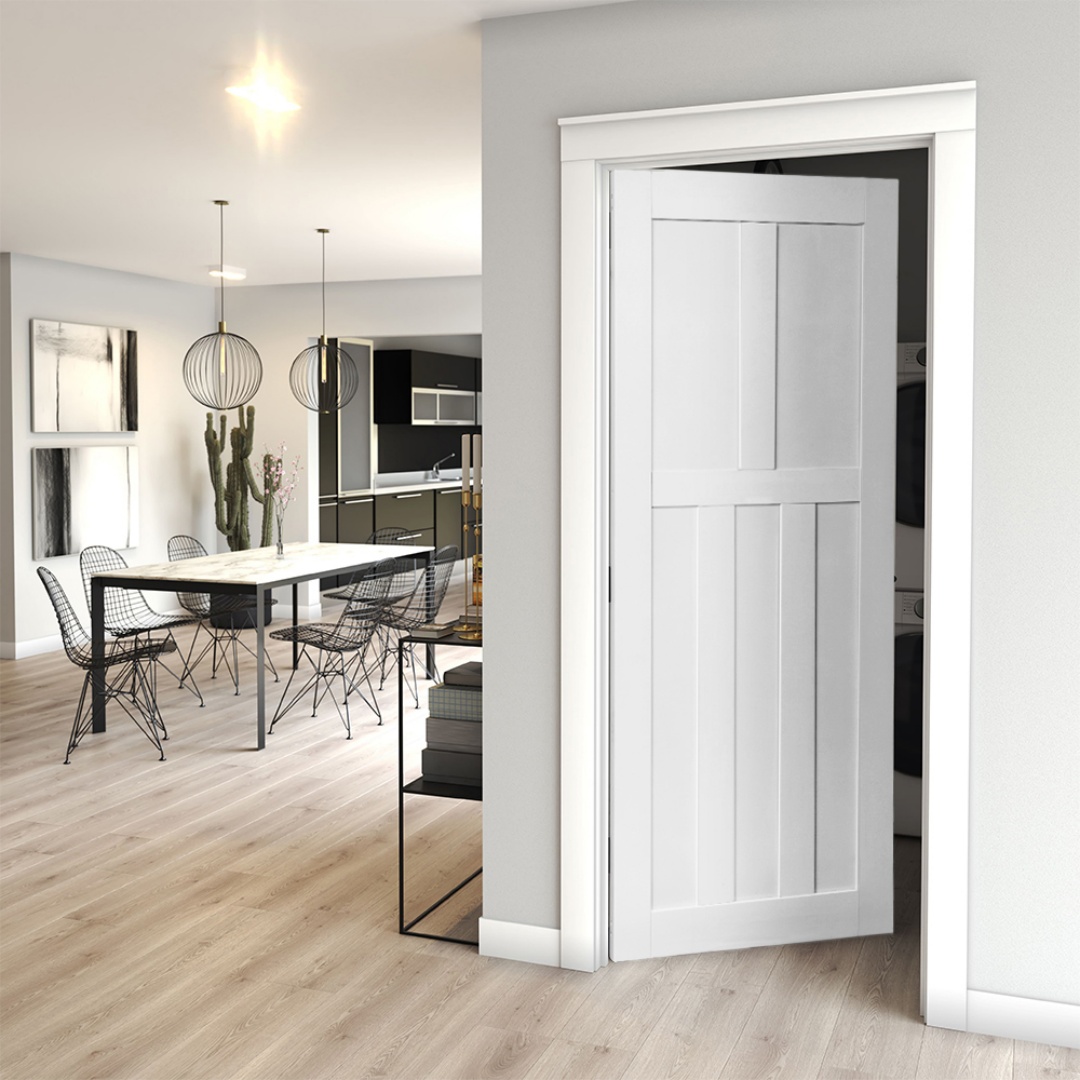 CRAZY ELF 28 X 84 Five Panel Real Primed Door Slab, DIY Panel Door, Modern Interior Barn Door, Moisture-proof, Anti-deformation, Pre-Drilled Ready To Assemble, Suitable For Pre-hung And Barn Door