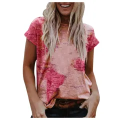 Street Hipster Pullover Print Loose Fit Short-sleeved Women's - Pink - View 1