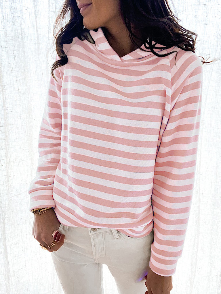 Hooded Striped Three-color Long-sleeved Sweater